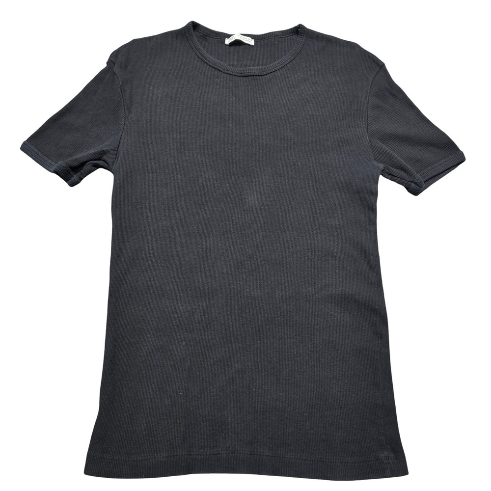 Zara Womens Ribbed Crew Neck T-Shirt Black Short Sleeve Slim Fit Medium Portugal